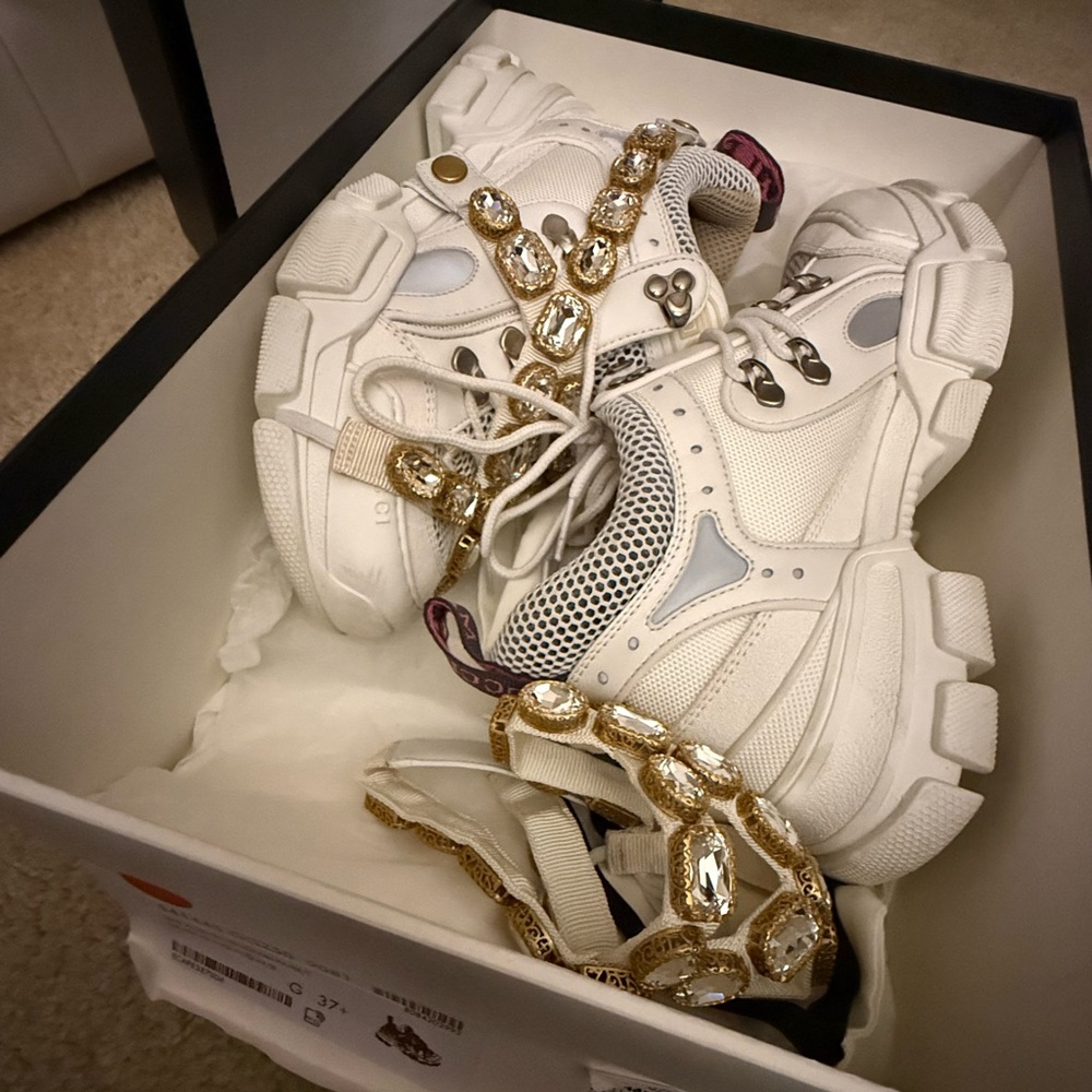 White Embellished Chunky Sneakers